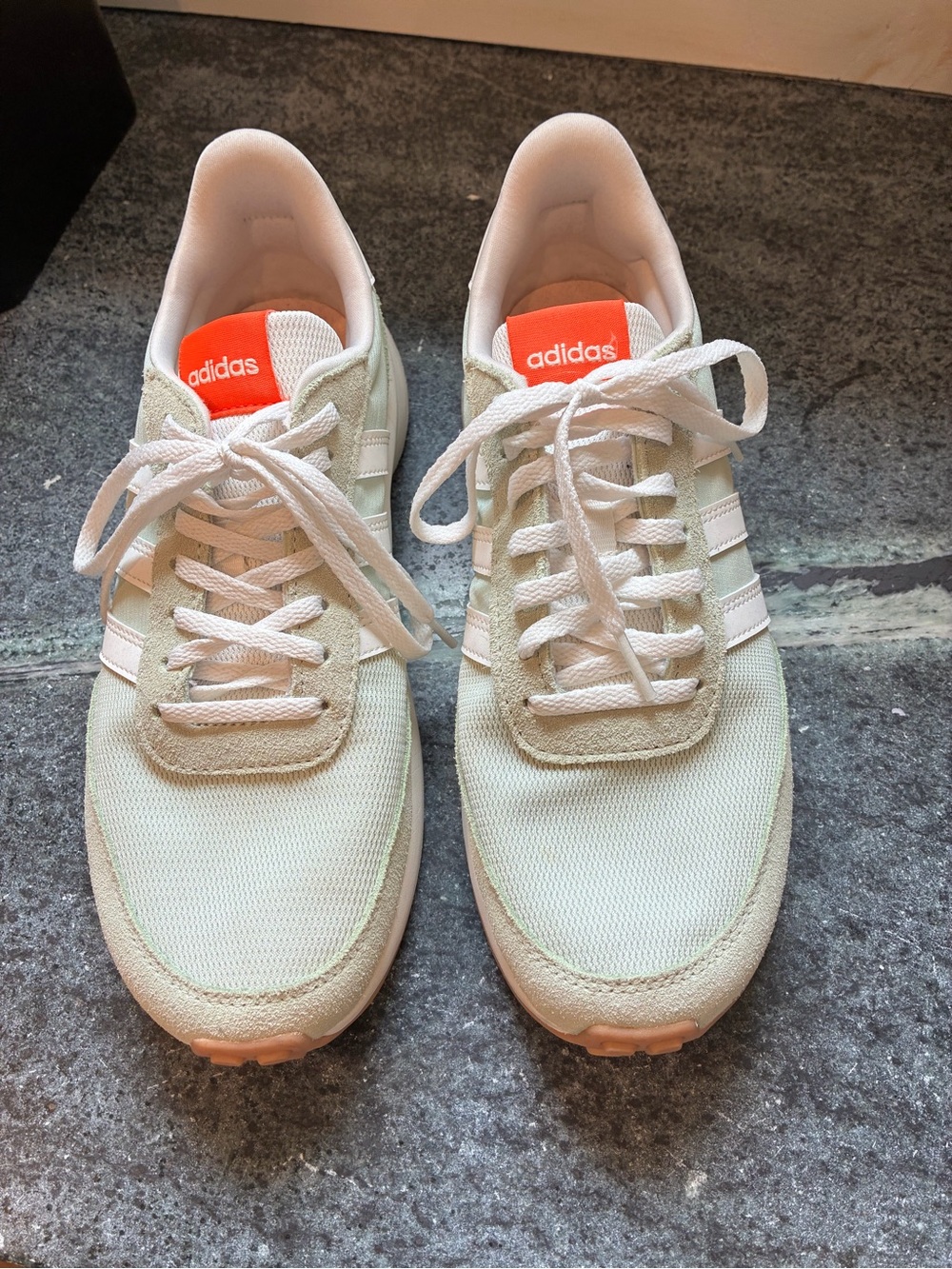 adidas Women’s Mint Green and White Low-Profile Sneakers with Orange Tongue